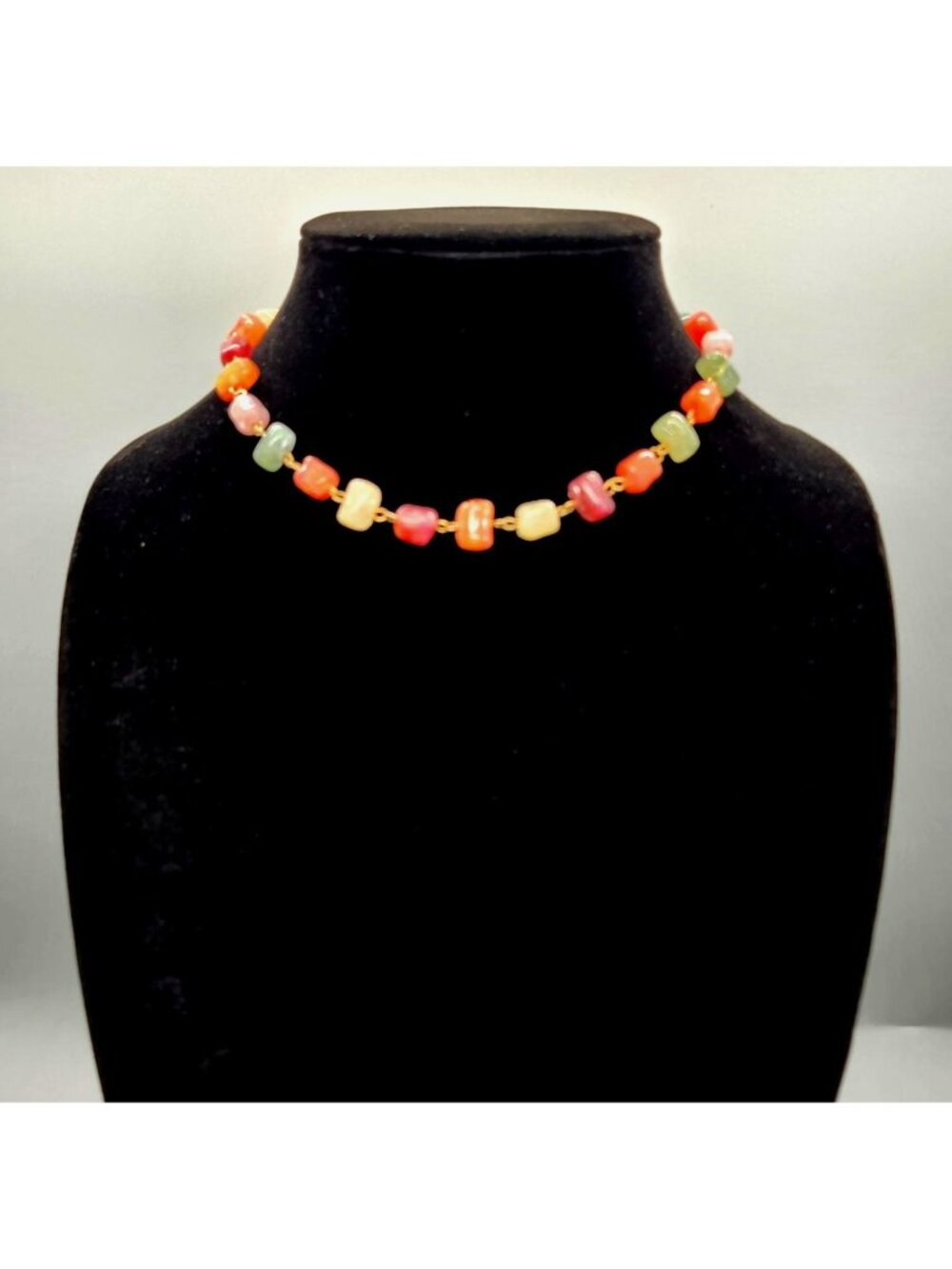 Multi-Color Gemstone Beaded Necklace With Gold-Tone Chain
